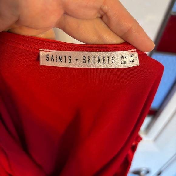 Red Open Back Satin Midi Dress - Picture 7 of 7